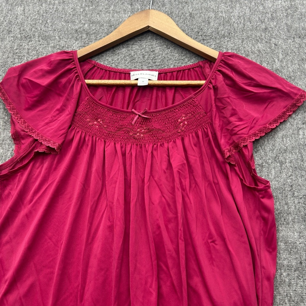 Vtg Miss Elaine Nightgown Dress USA Medium Nylon Flutter Sleeve Grandma